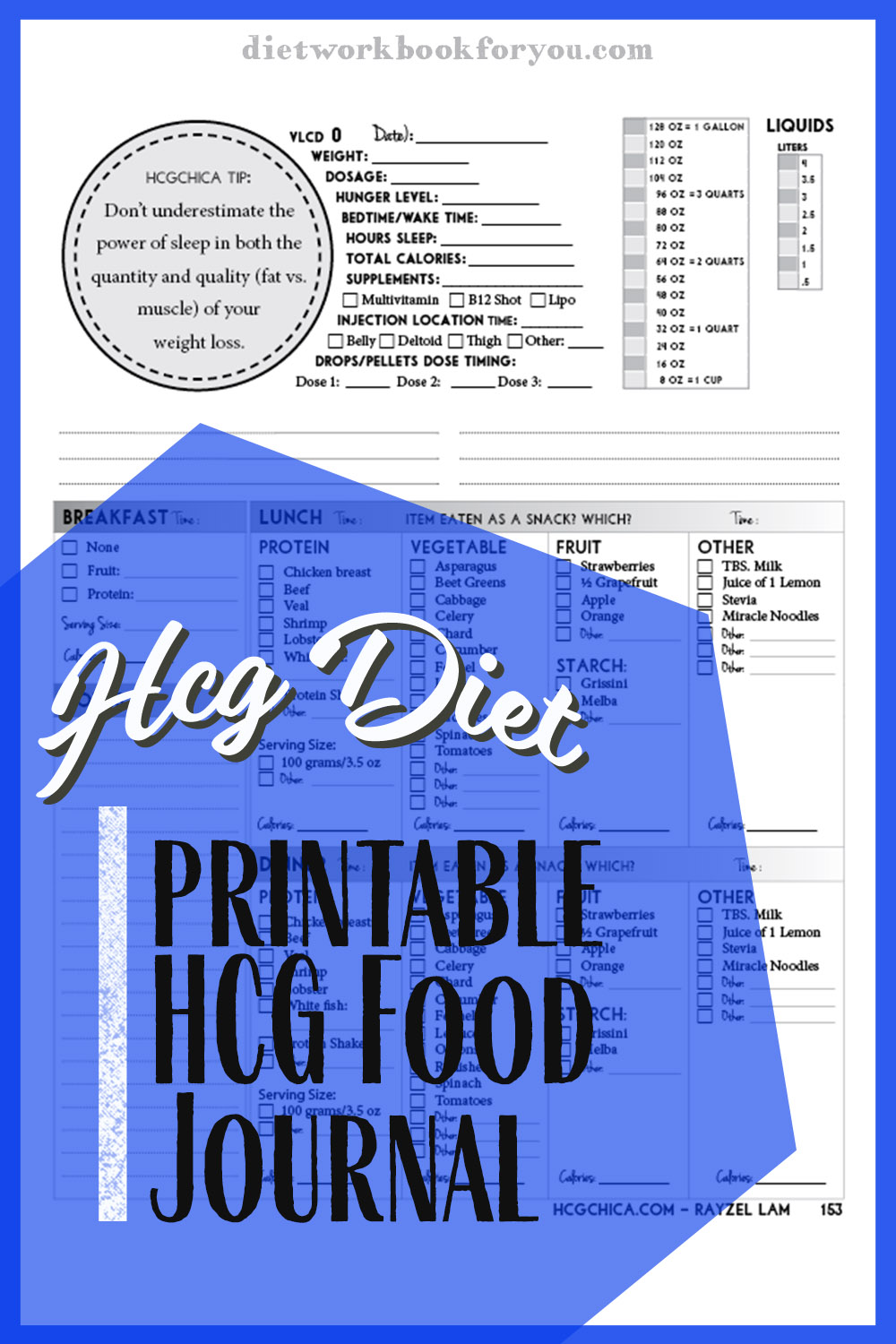 hCG Diet Workbook - Downloadable Printable Reusable Food Journal