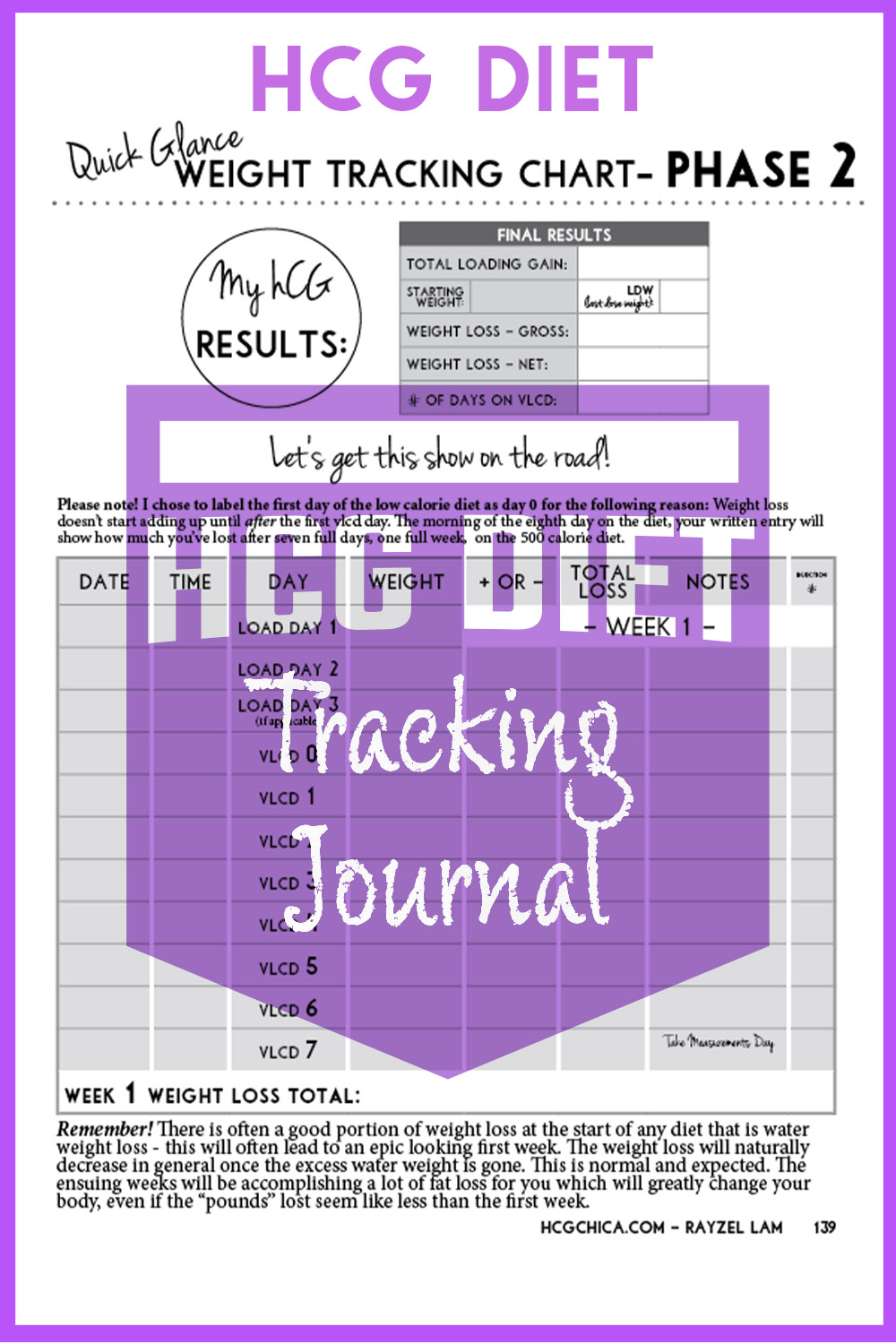 hCG Diet Tracker Workbook - Downloadable Reusable Printable Weight Tracker Chart
