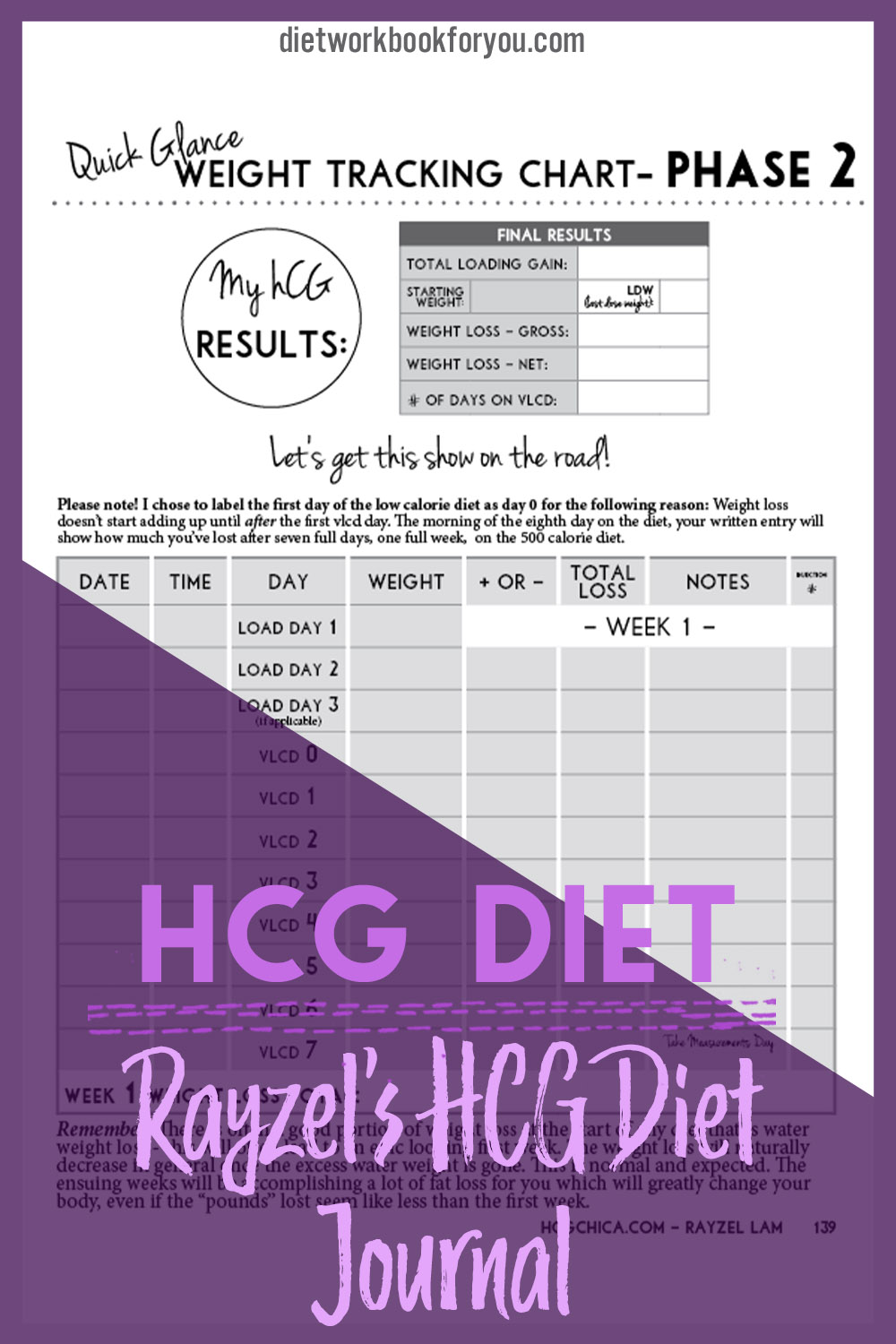hCG Diet Workbook - Downloadable Reusable Printable Weight Loss Chart