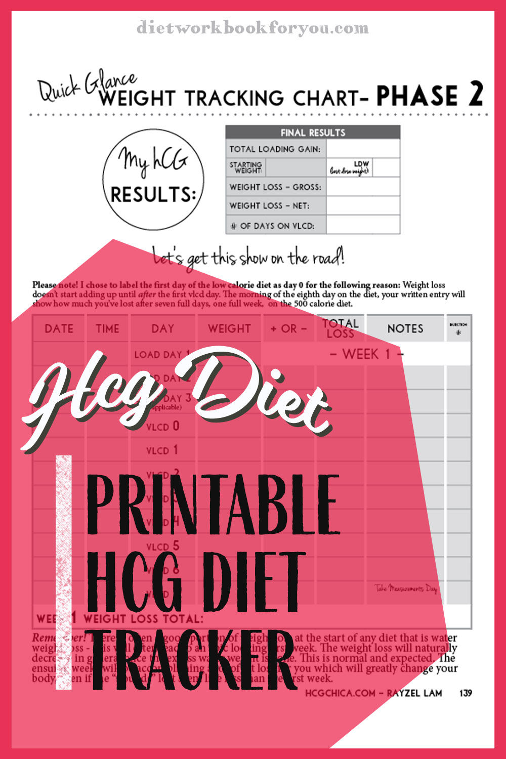 hCG Diet Workbook - Reusable Printable Downloadable Weight Loss Chart